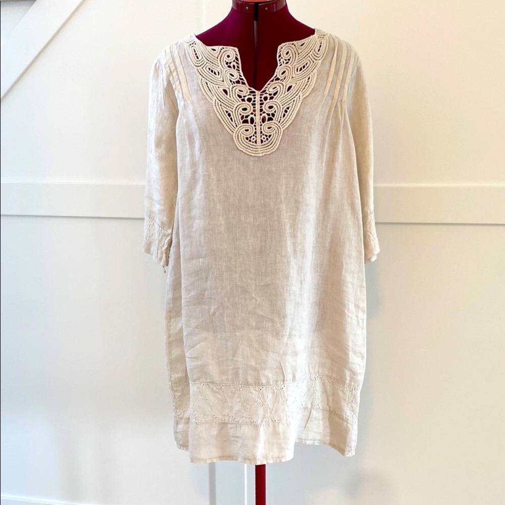 Italian Linen Carla Conti Embroidered Dress Size S